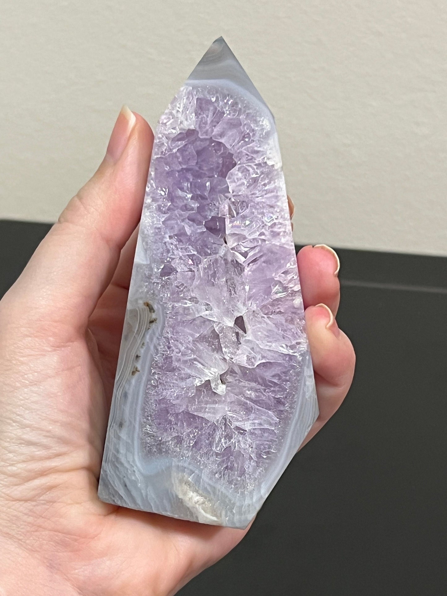 Blue Lace Agate Tower with Amethyst | Agate Quartz Tower