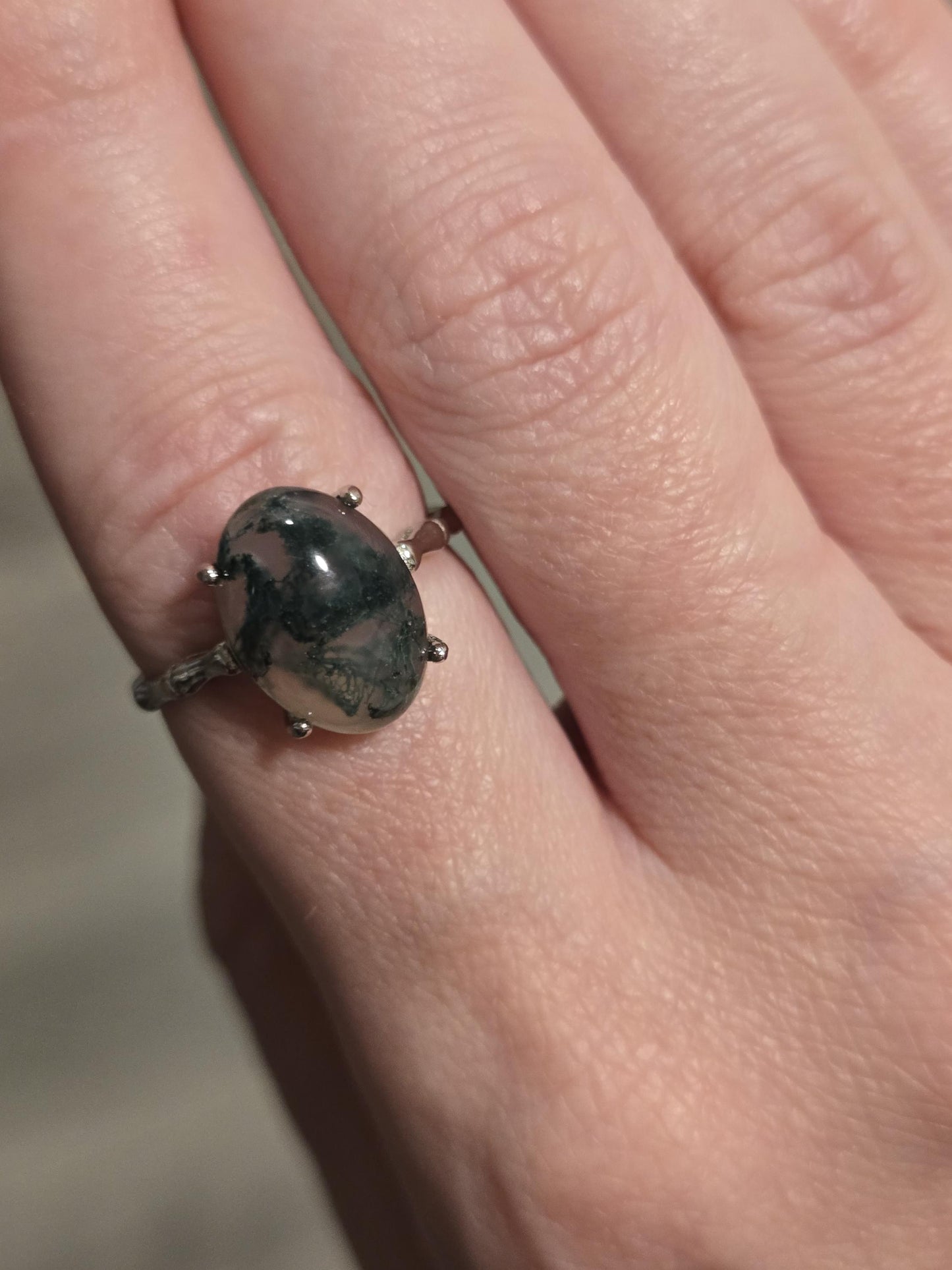 Moss Agate Stone Ring | Sterling Silver Stone Ring | Natural Stone Ring