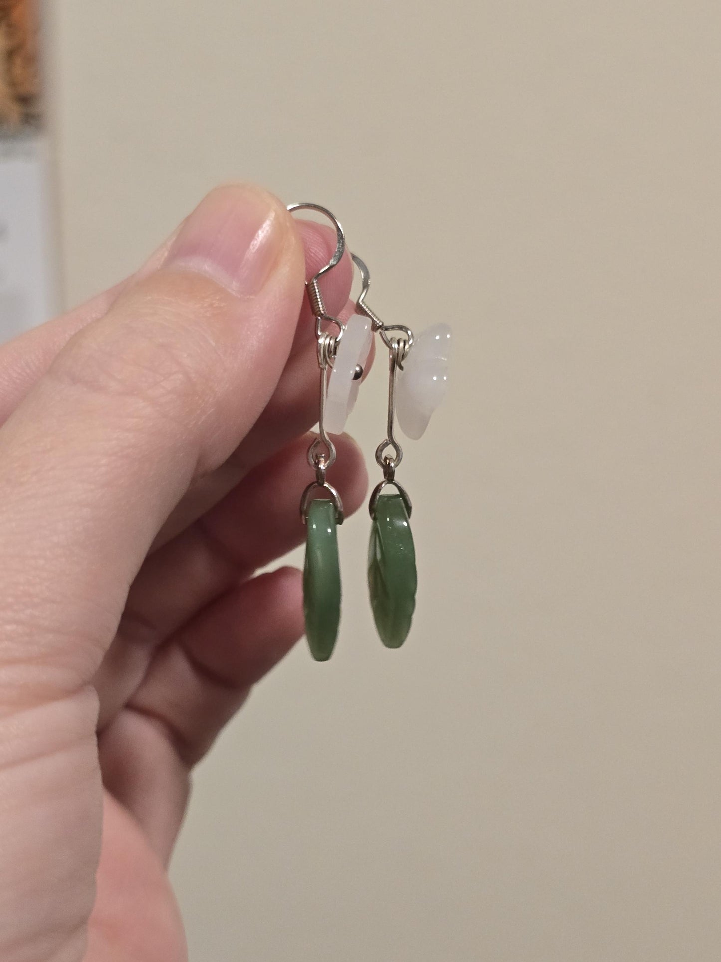 Jade Dangle Flower Earrings | Flower and Leaf Dangle Earrings