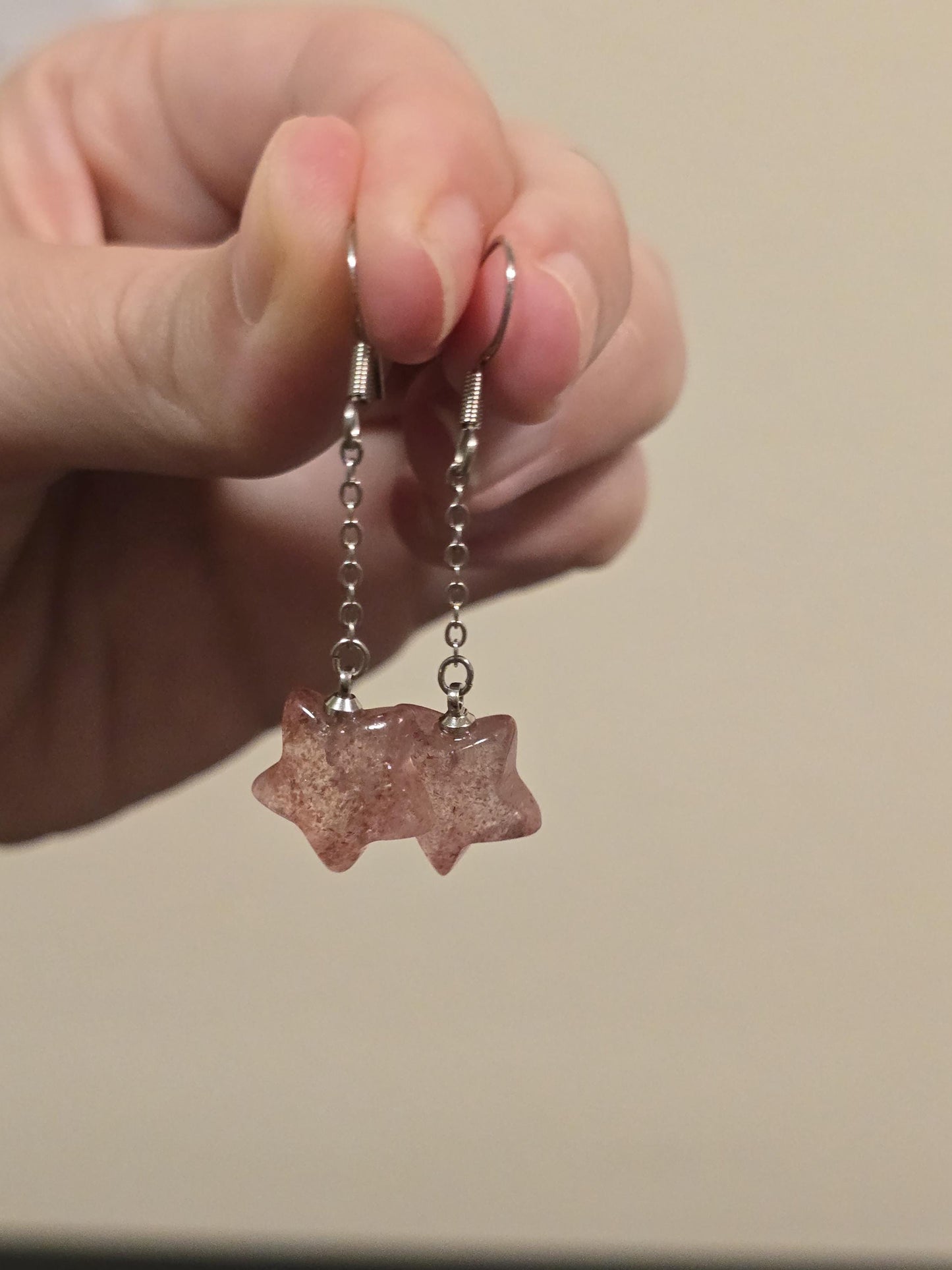 Strawberry Quartz Dangle Star Earrings | Star Dangle Earrings