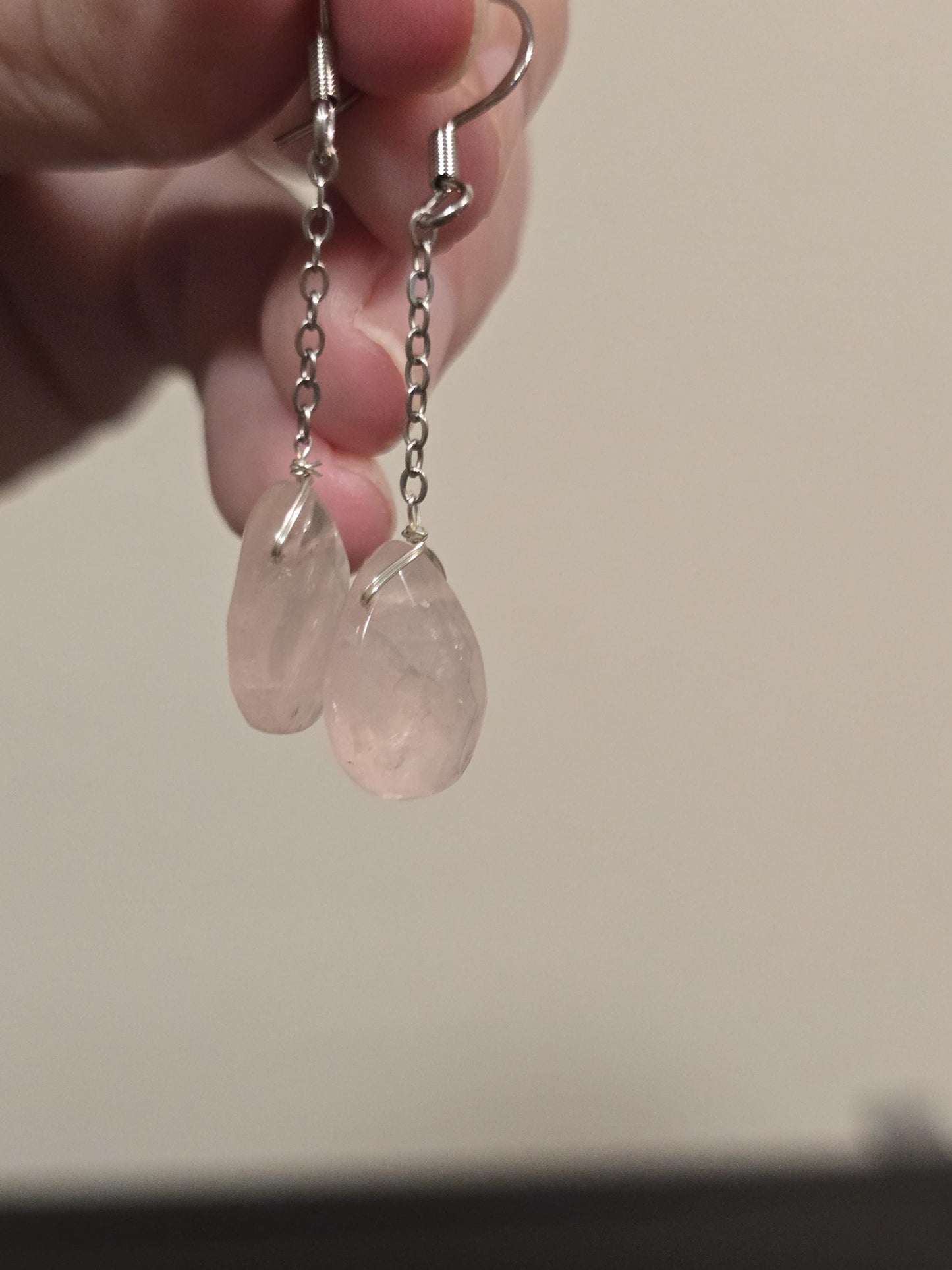 Rose Quartz Dangle Earrings | Faceted Rose Quartz Tear Drop Dangle Earrings