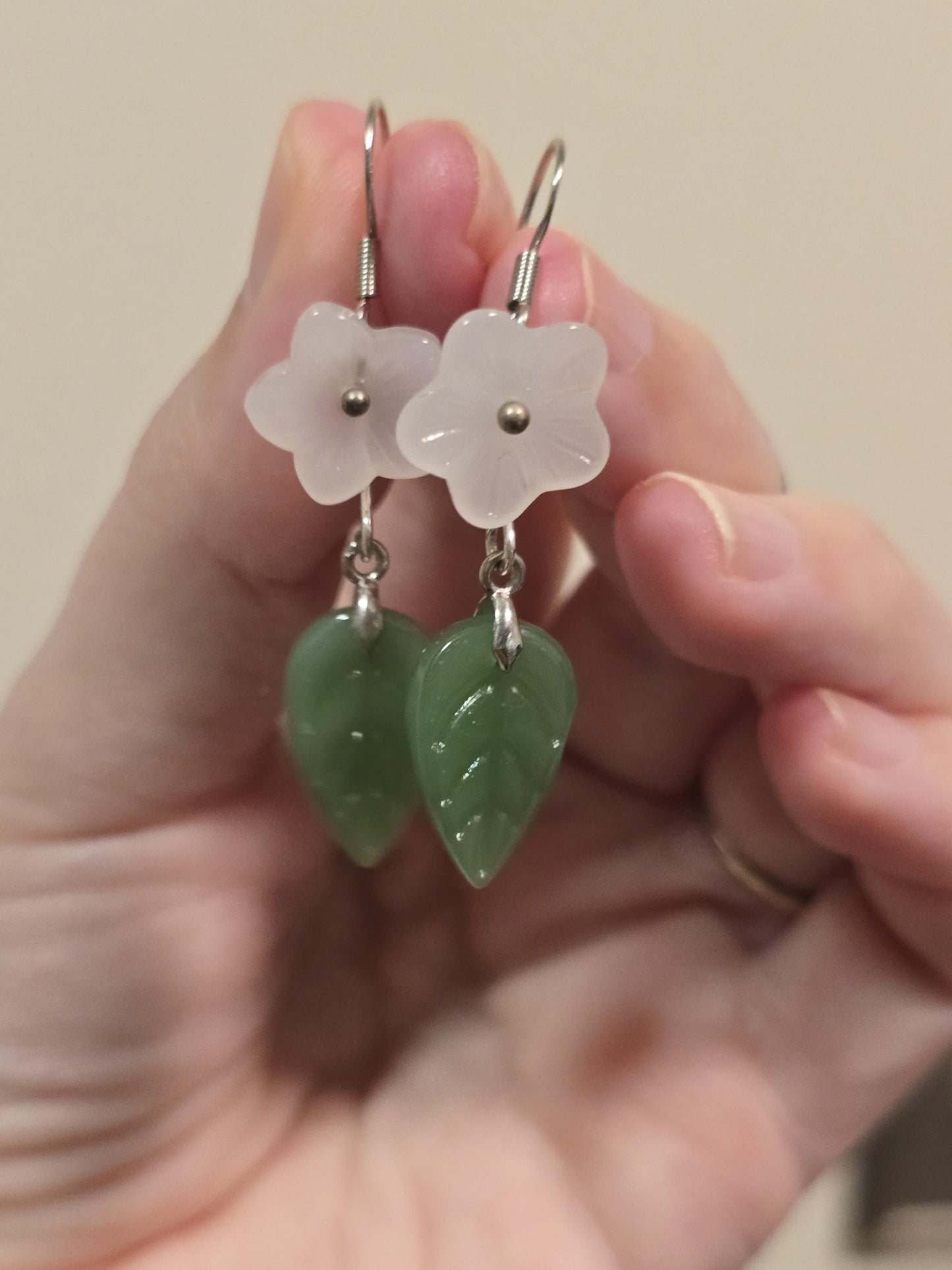 Jade Dangle Flower Earrings | Flower and Leaf Dangle Earrings