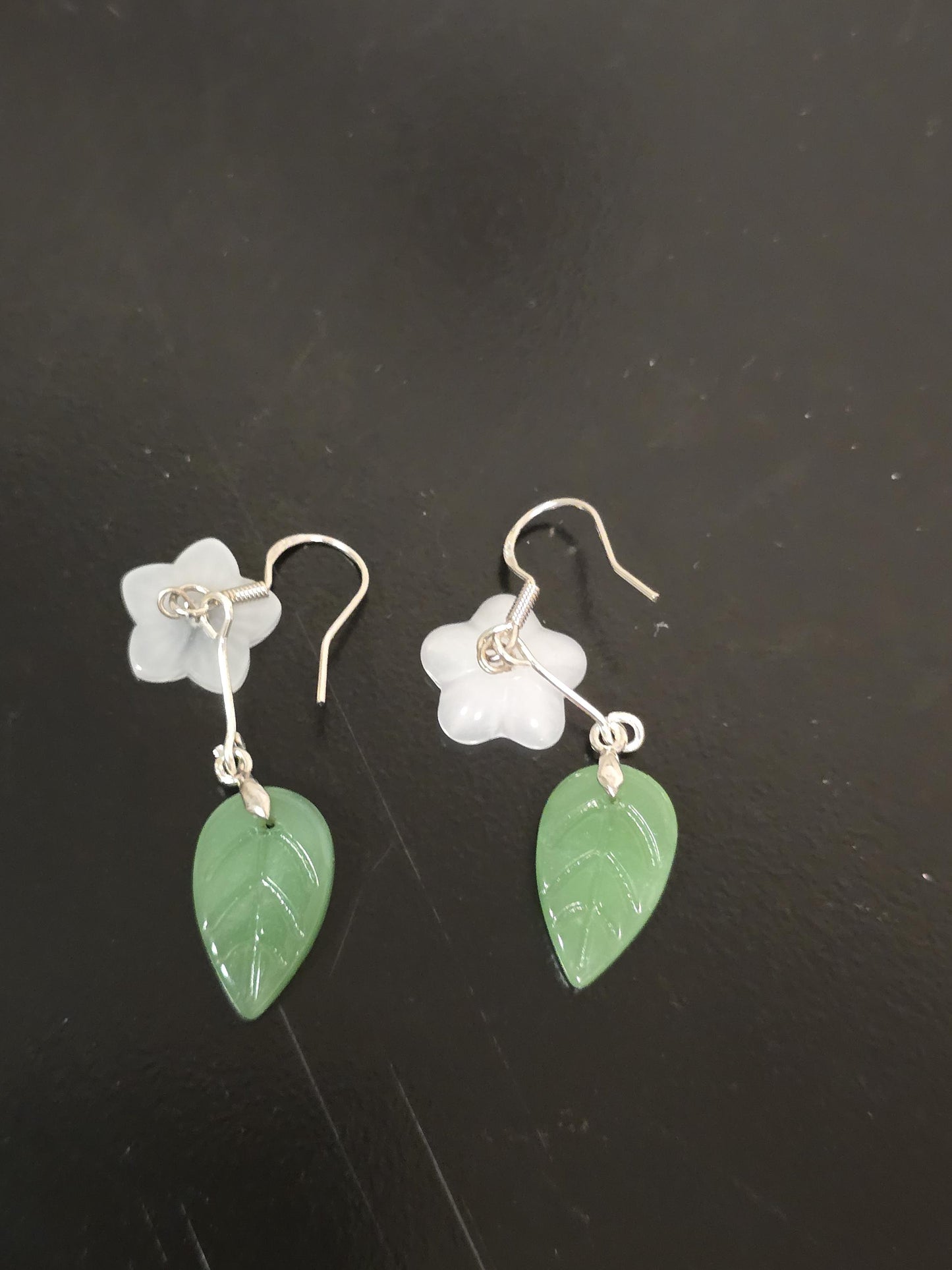 Jade Dangle Flower Earrings | Flower and Leaf Dangle Earrings