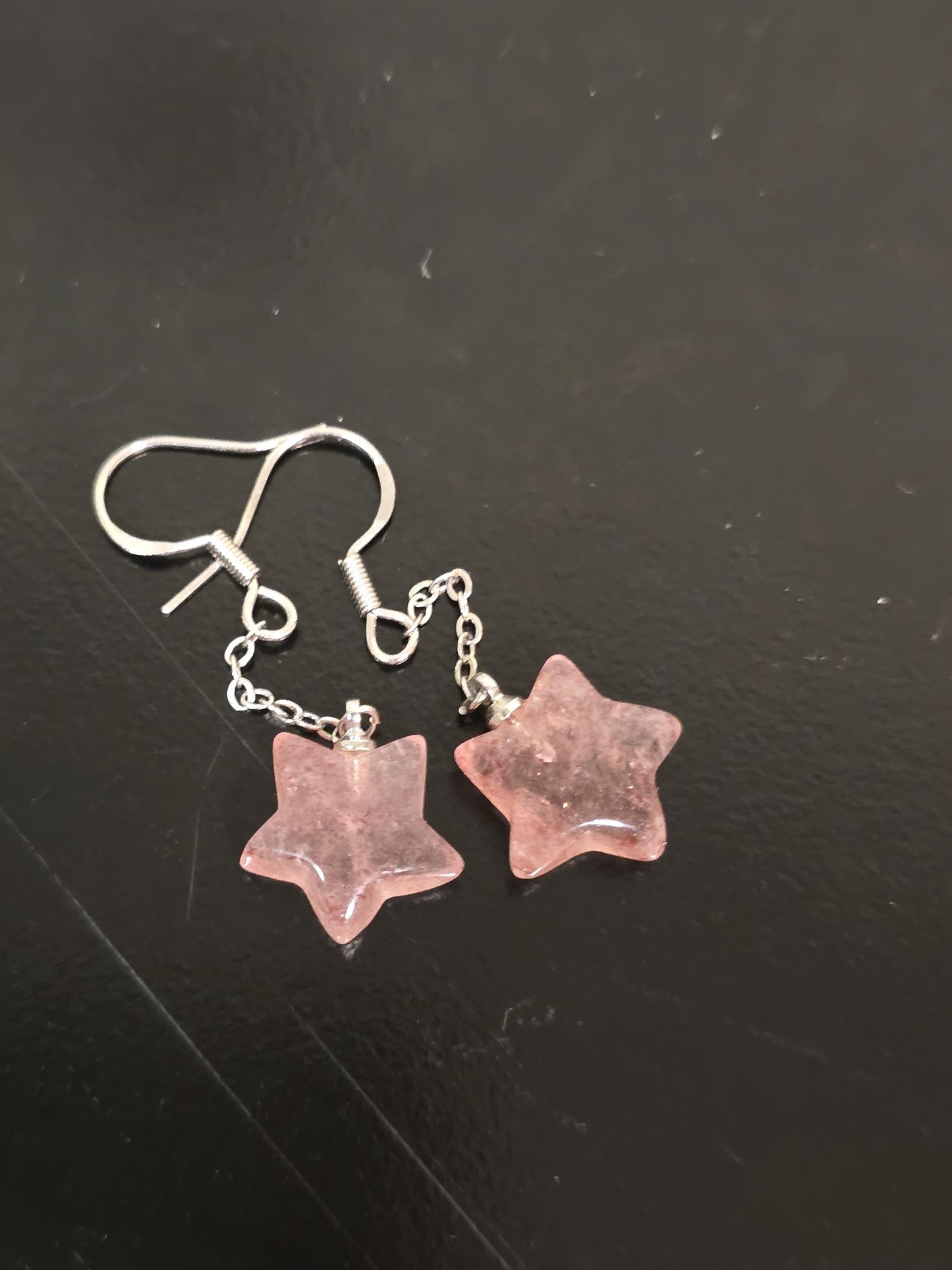 Strawberry Quartz Dangle Star Earrings | Star Dangle Earrings