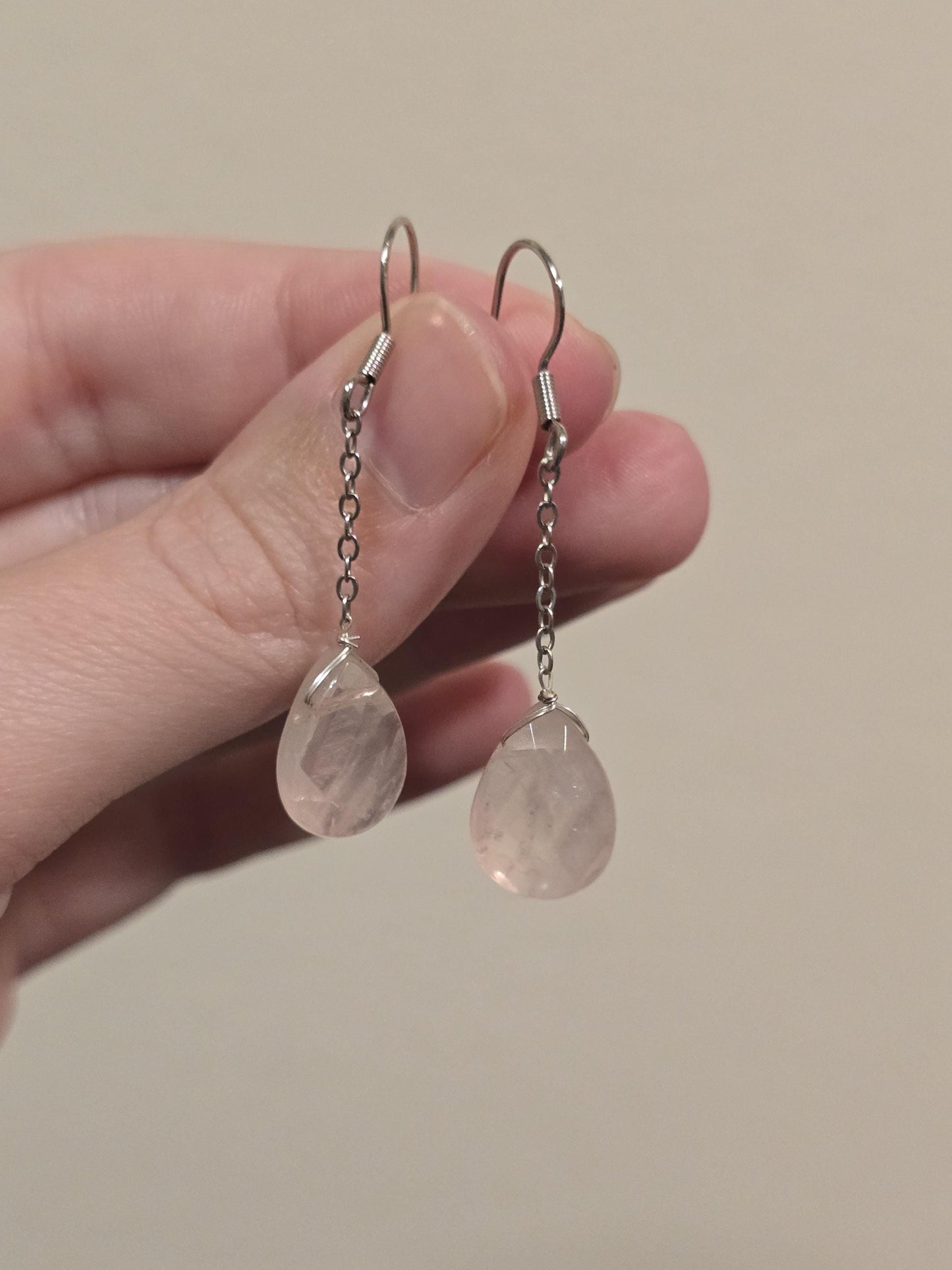 Rose Quartz Dangle Earrings | Faceted Rose Quartz Tear Drop Dangle Earrings