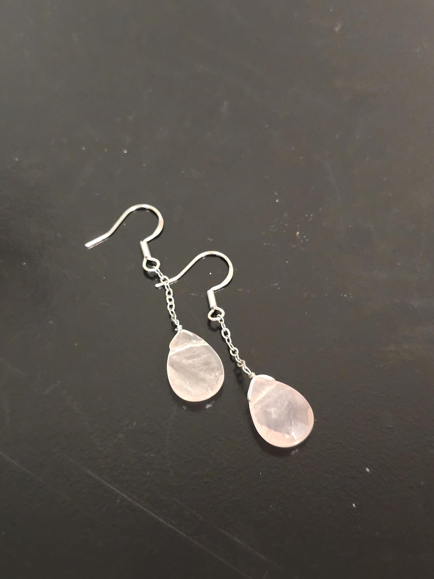 Rose Quartz Dangle Earrings | Faceted Rose Quartz Tear Drop Dangle Earrings