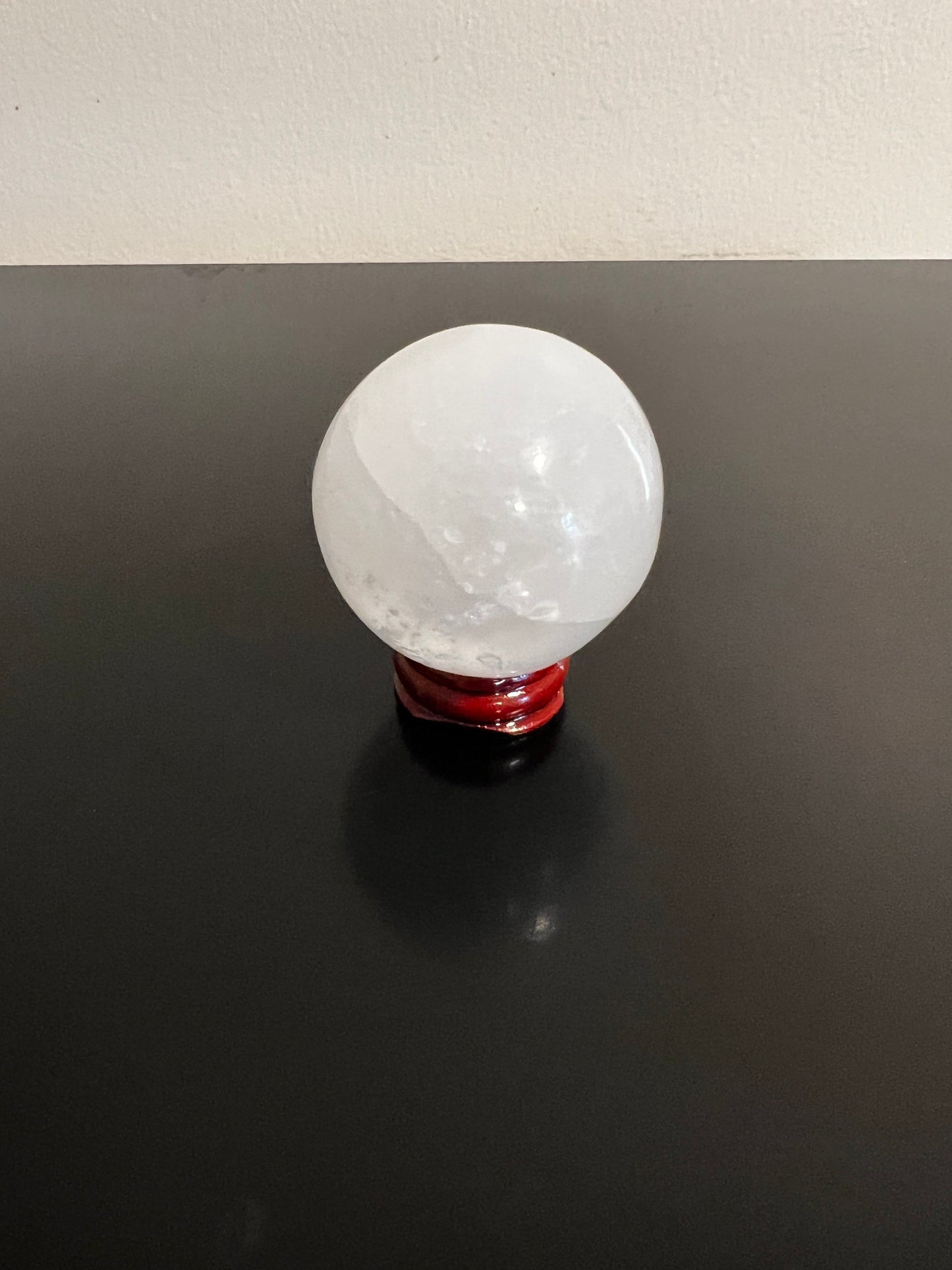 Medium Satin Spar Selenite Sphere with Stand