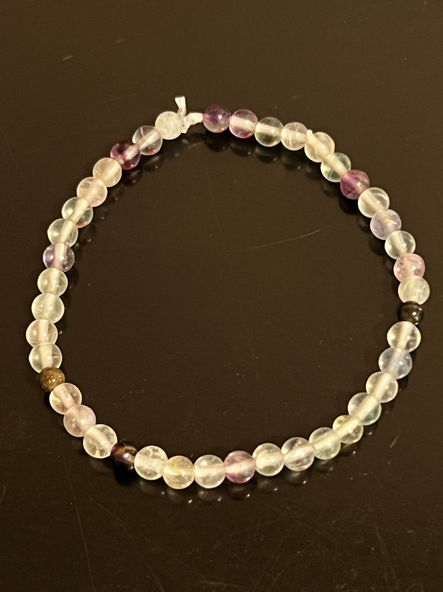 Genuine Rainbow Fluorite and Gold Sheen Obsidian Stretch Bracelet | Crystal Bracelet