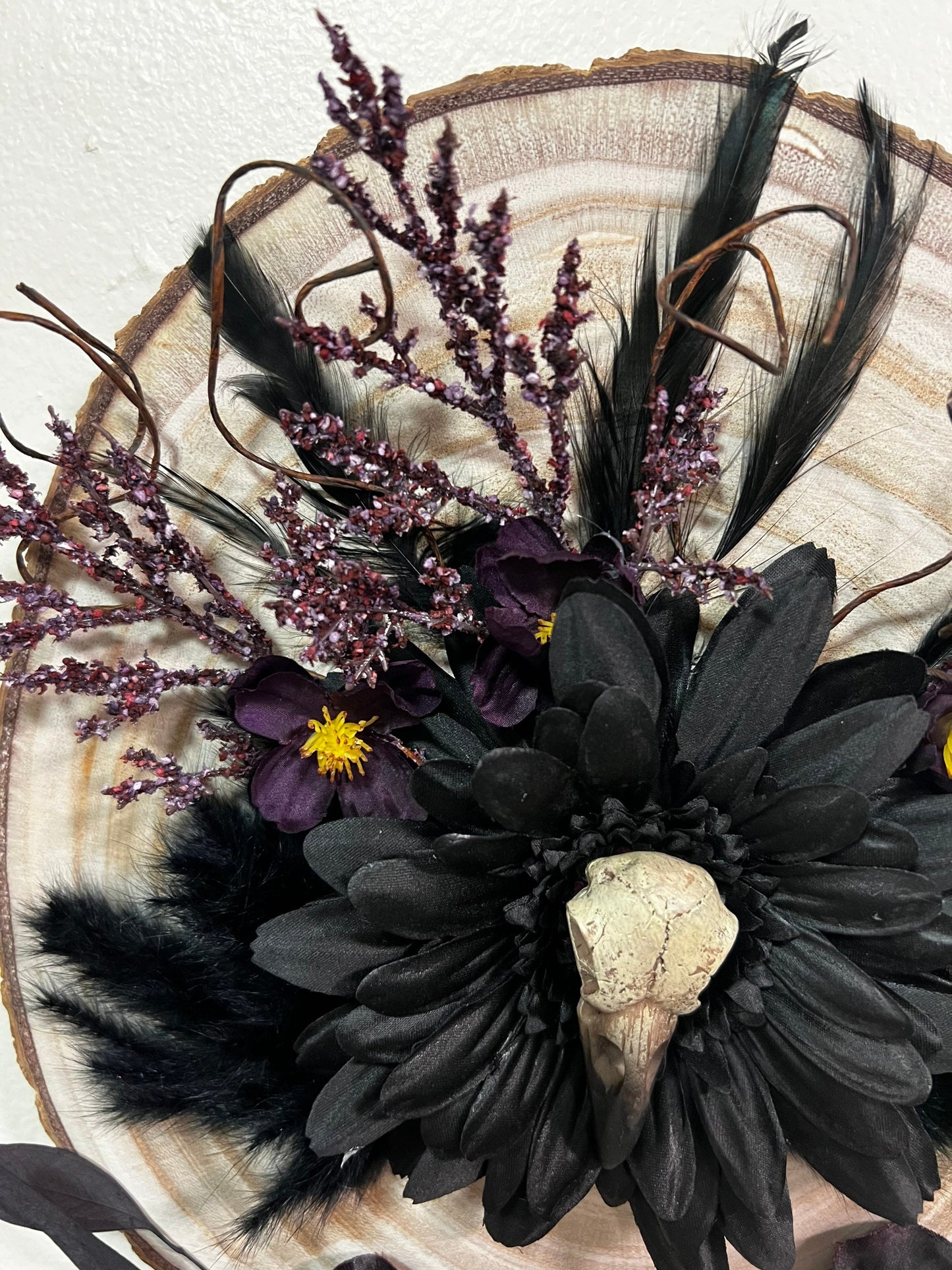 Floral Wall Decor with Crow Skull