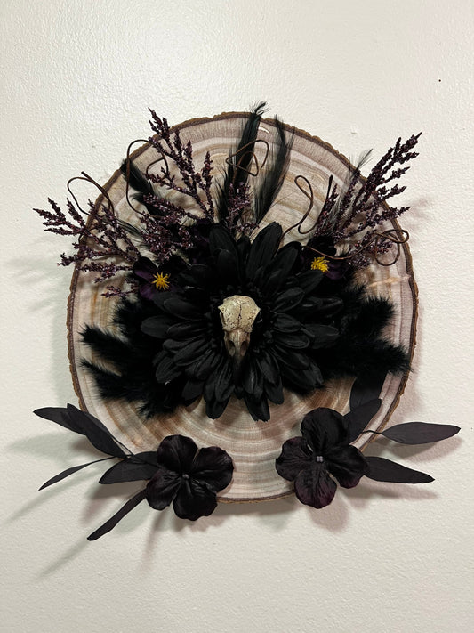 Floral Wall Decor with Crow Skull