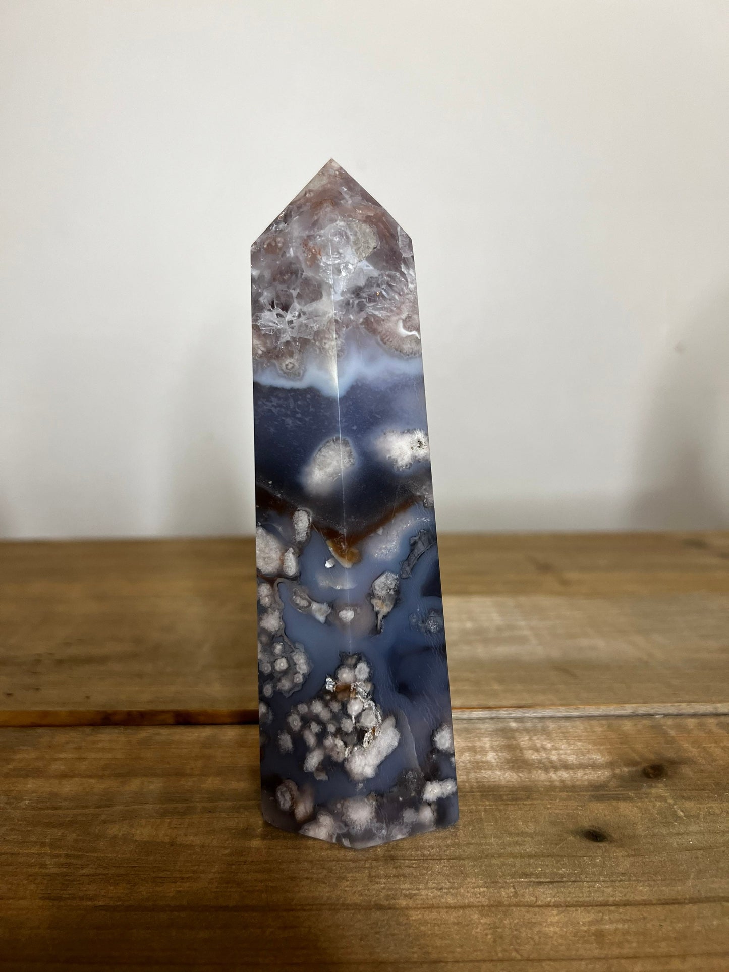 Black Flower Agate and Pink Amethyst Tower | Large Crystal Tower