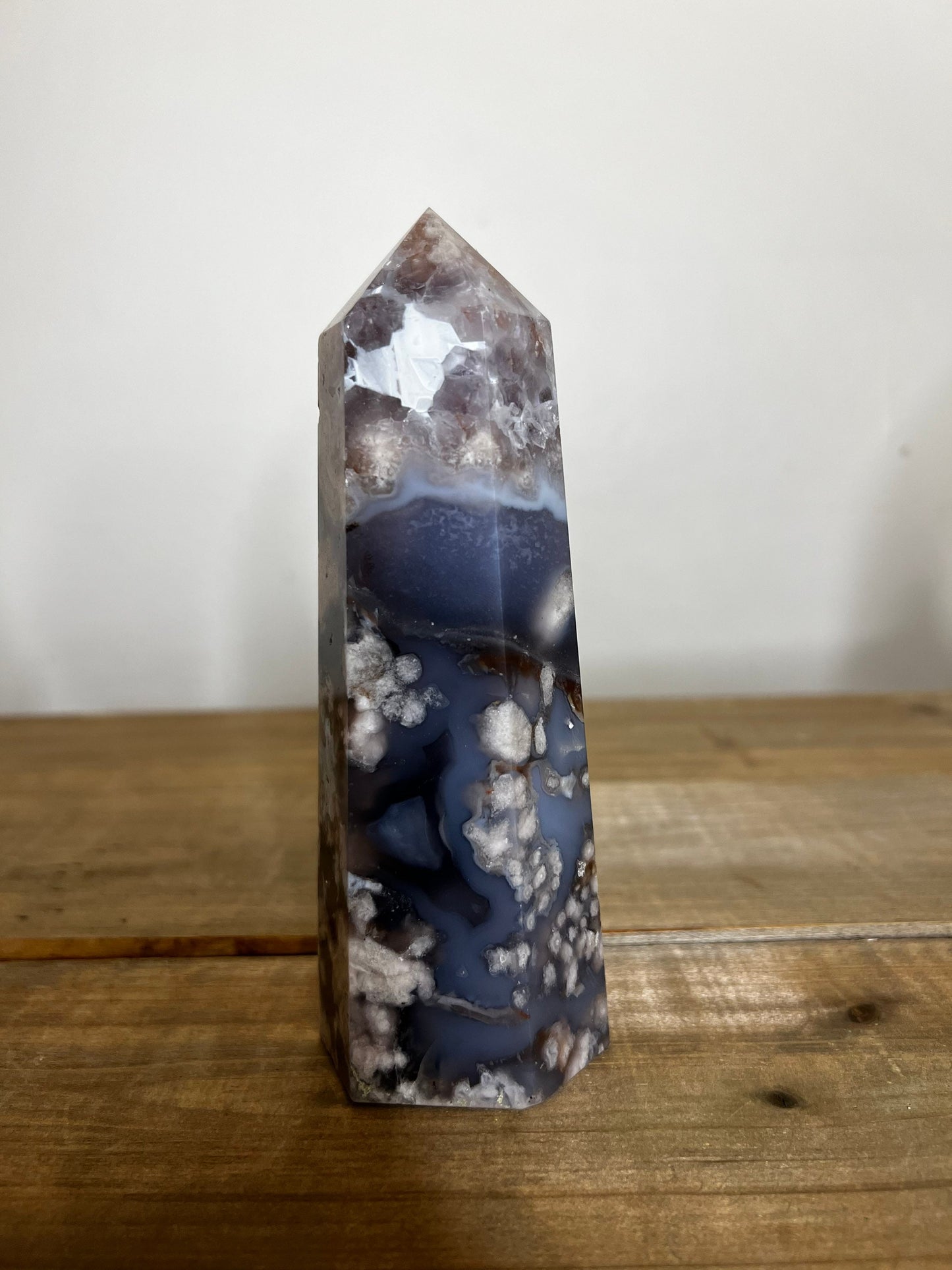 Black Flower Agate and Pink Amethyst Tower | Large Crystal Tower