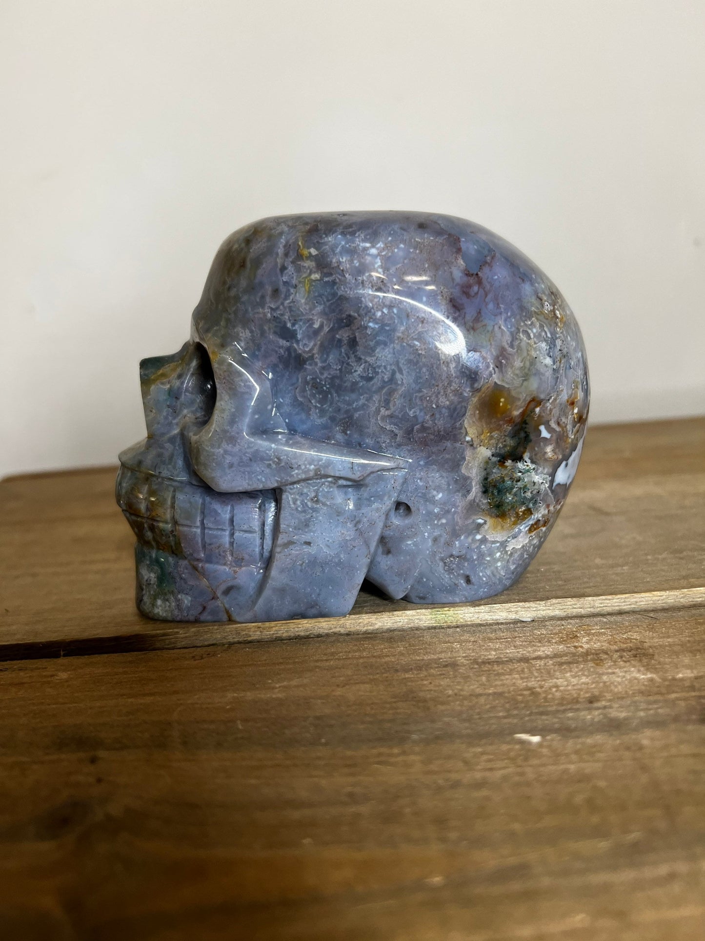 Moss Agate Skull | Purple Moss Agate Skull Carving