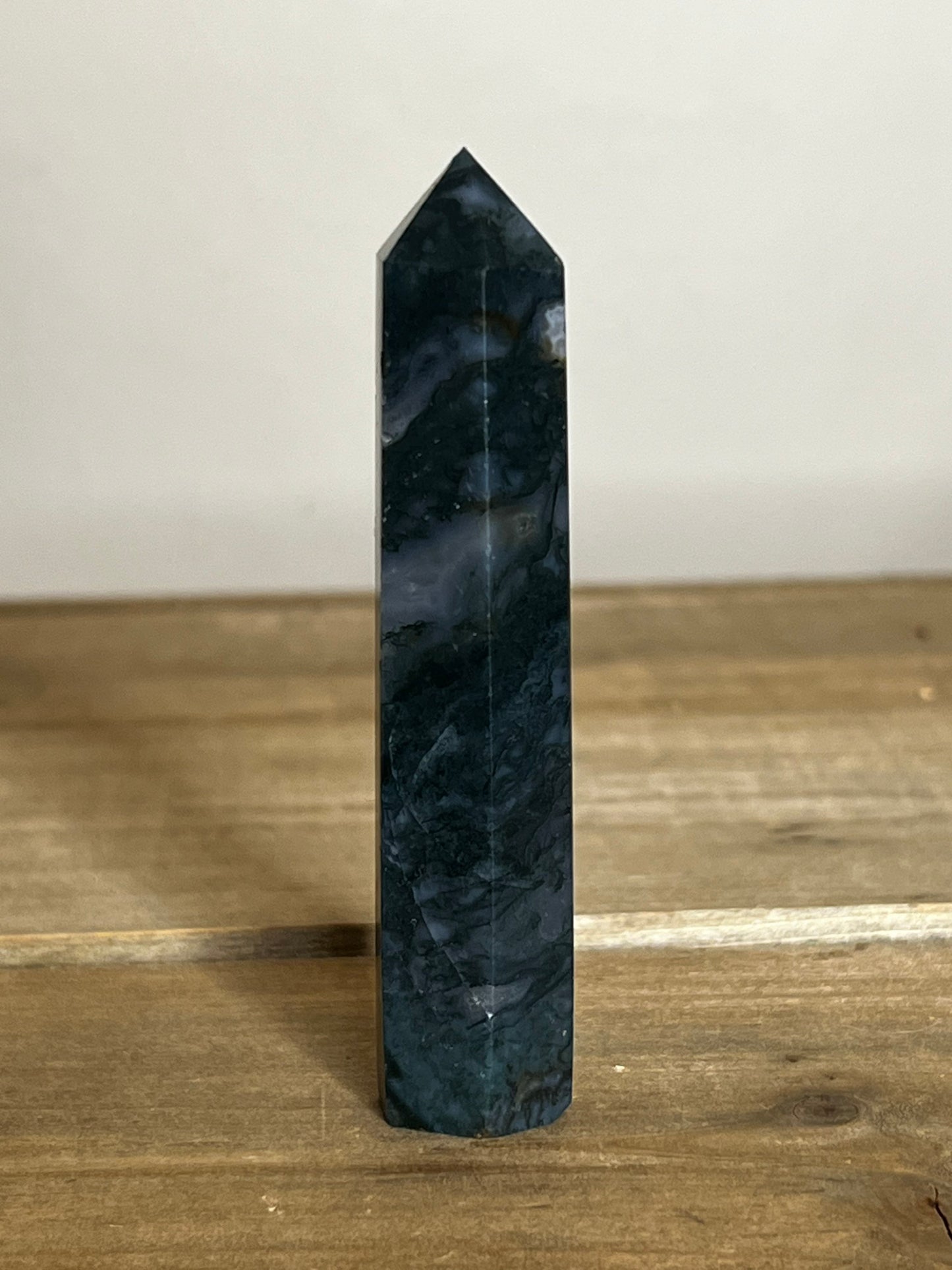 Dark Moss Agate Crystal Tower
