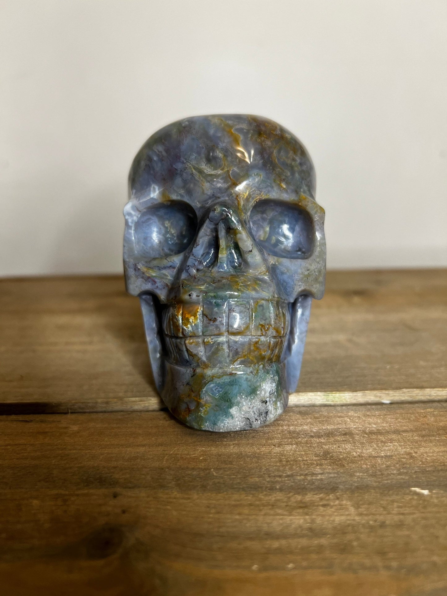 Moss Agate Skull | Purple Moss Agate Skull Carving