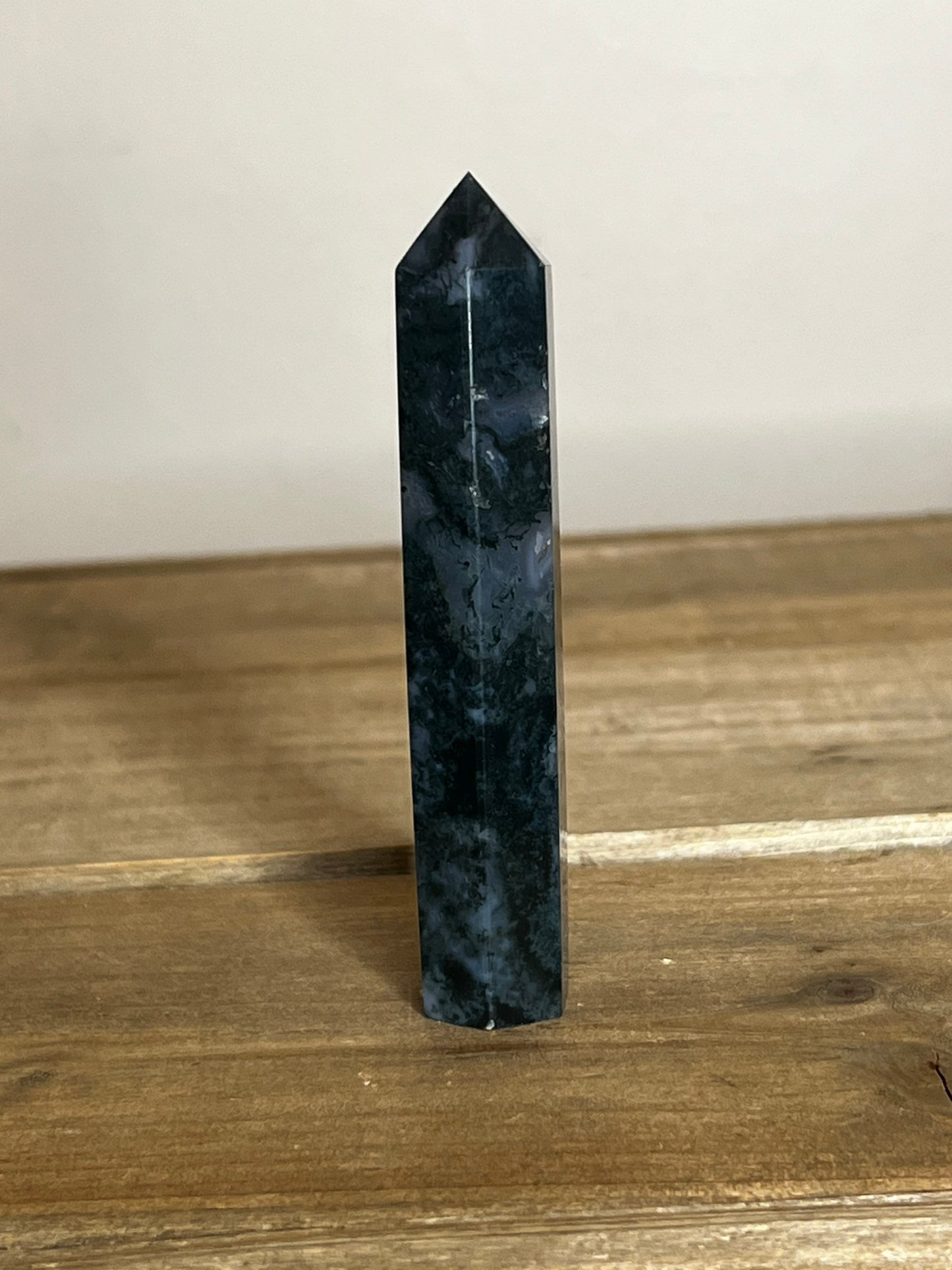 Dark Moss Agate Crystal Tower
