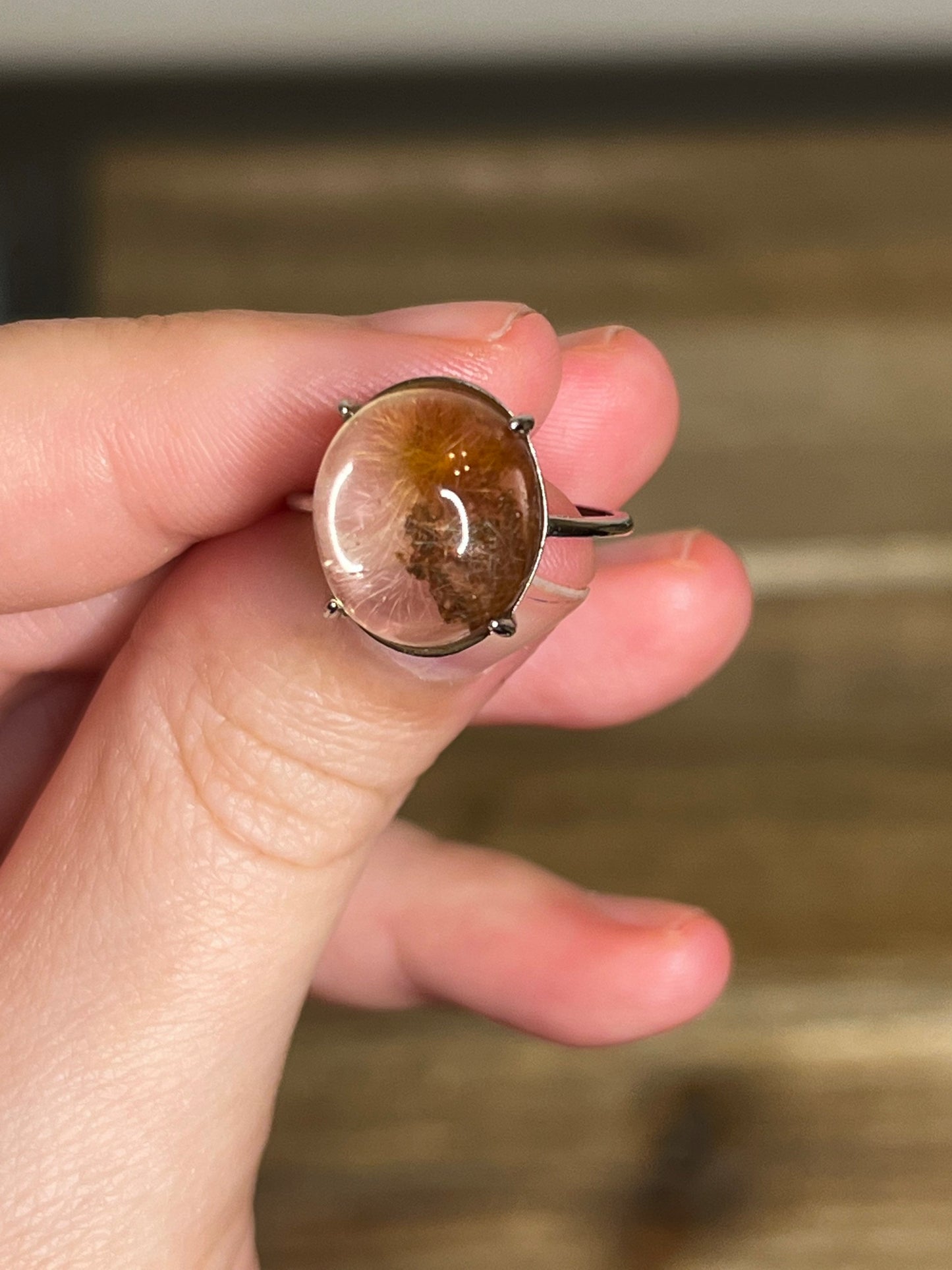 Rutile Garden Quartz Ring with Sterling Silver Band | Crystal Ring