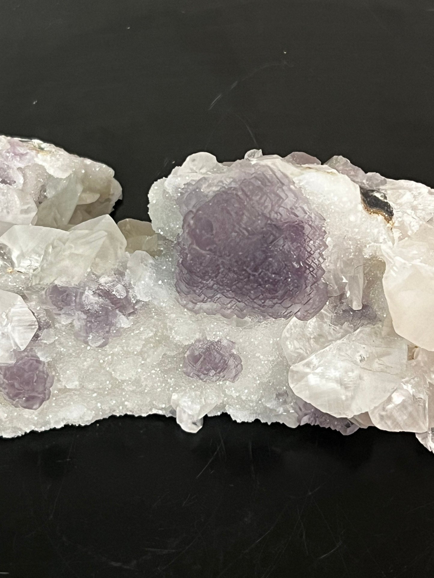 Big Purple Fluorite with White Calcite on White Chalcedony Mountain