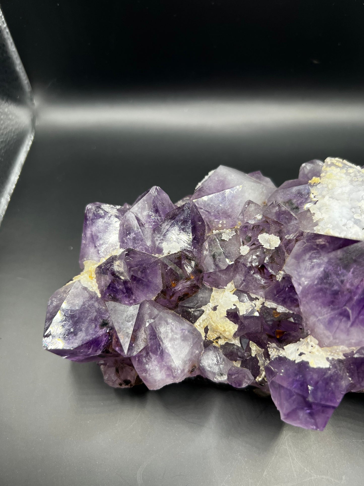 Big Amethyst Cluster with Botryoidal Chalcedony and Golden Rutile