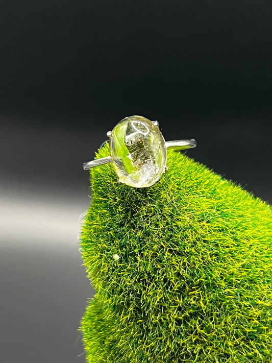 Green Tourmaline Ring | Sterling Silver Crystal Ring | Green Elbaite Ring