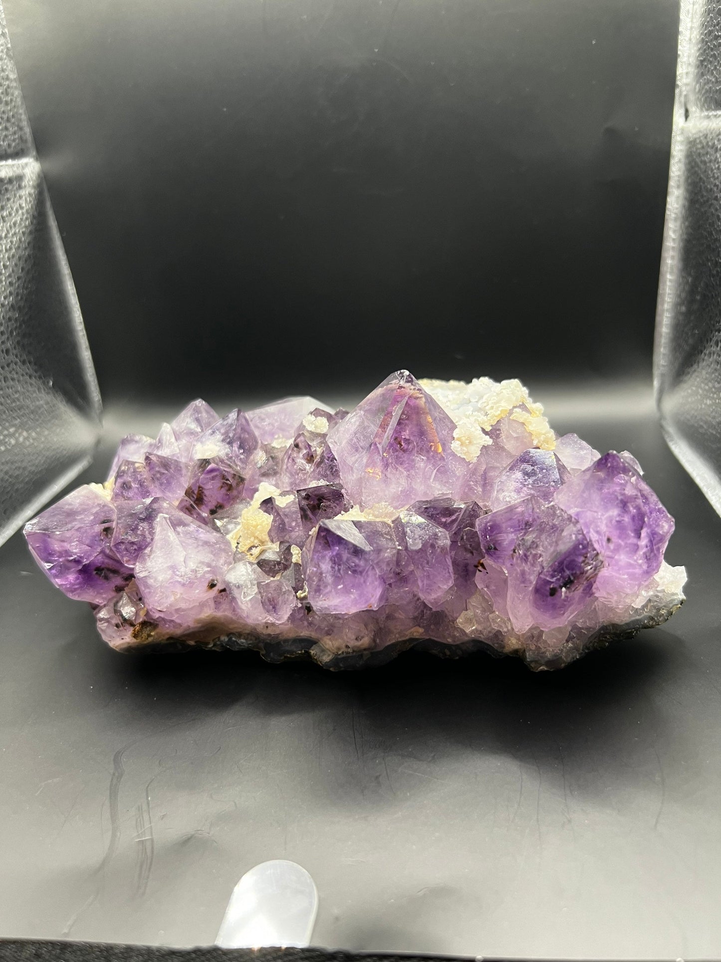 Big Amethyst Cluster with Botryoidal Chalcedony and Golden Rutile