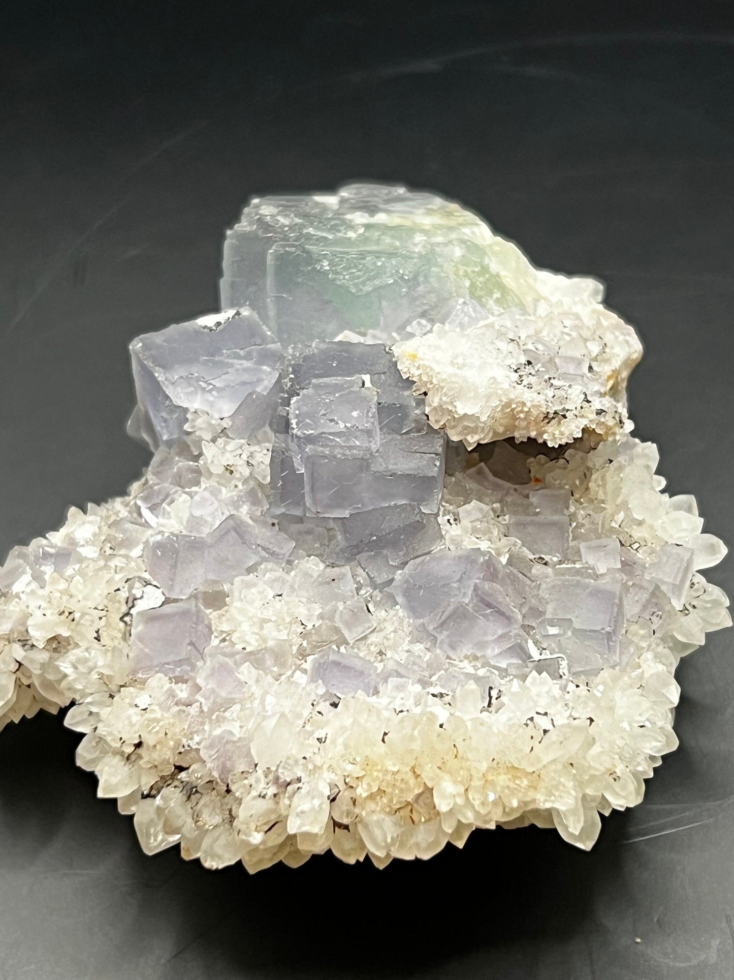 Fluorite on Clear Quartz Crystal Specimen