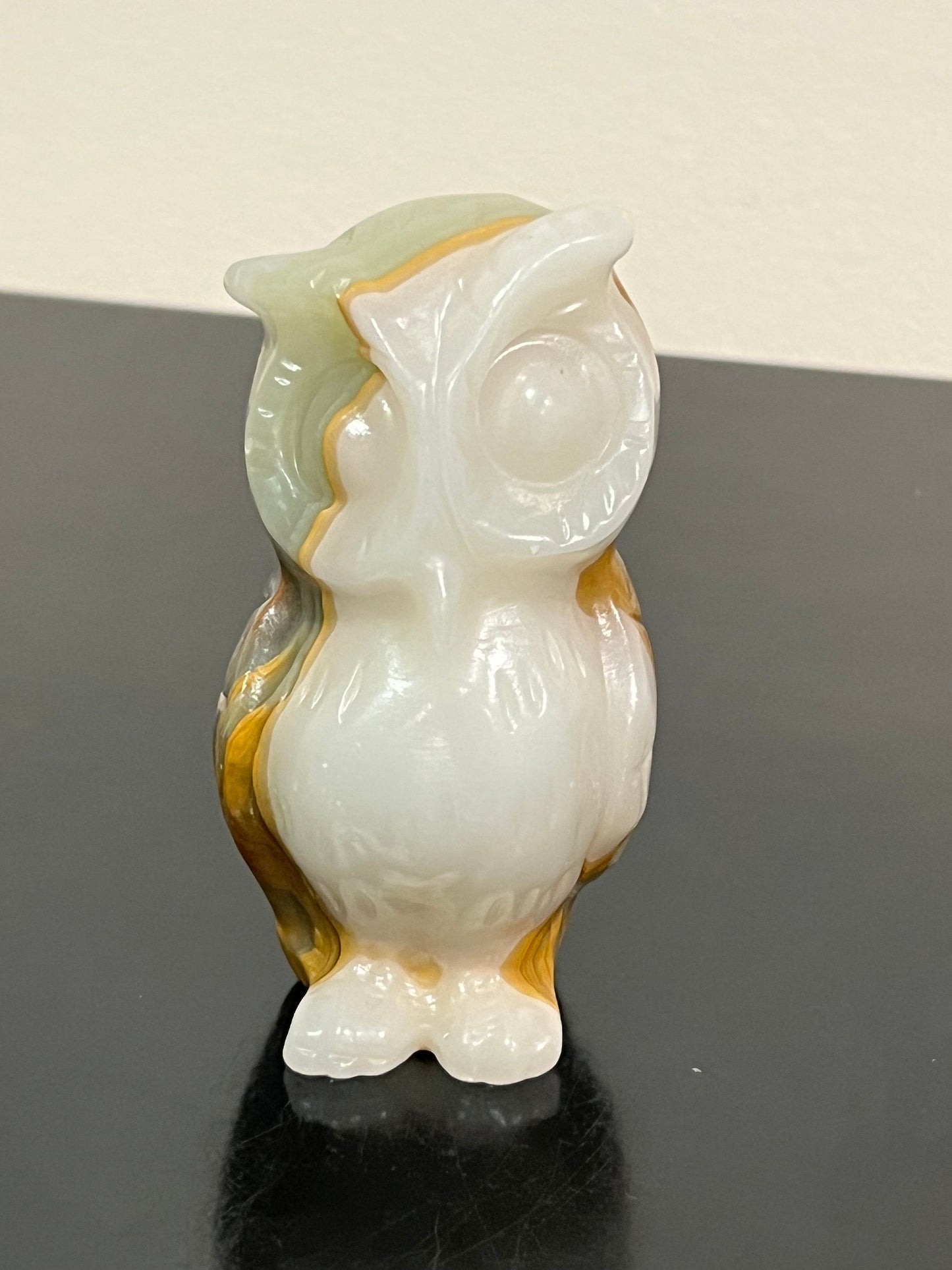 Green Banded Calcite Owl Crystal Carving | Crystal Animal Carving | Natural Crystal