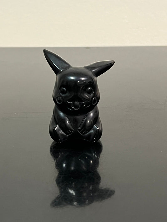 Obsidian Pikachu Carving | Natural Stone Pikachu | Pokémon Carving