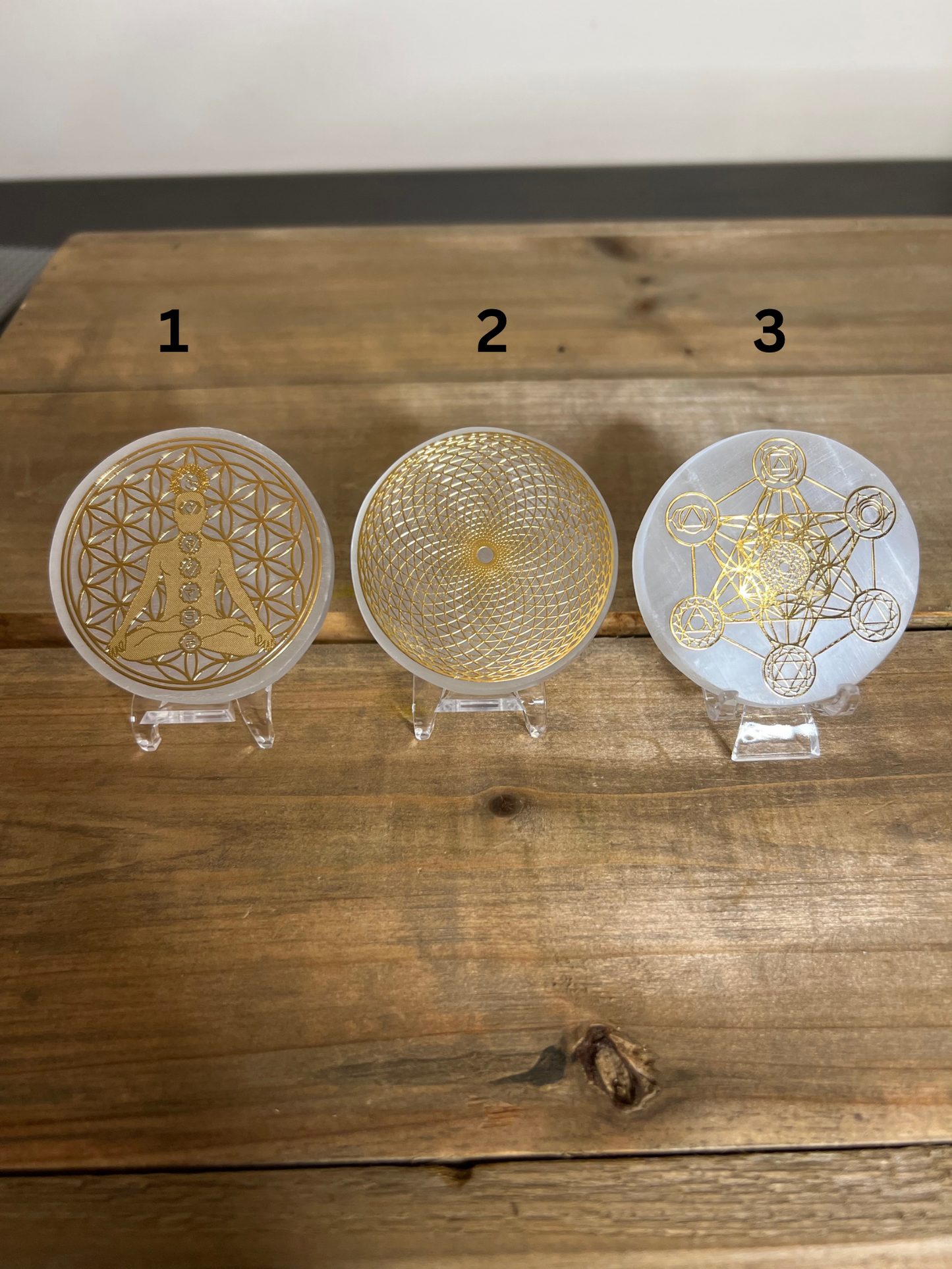 Selenite Plates with Gold Patterns | Crystal Plates