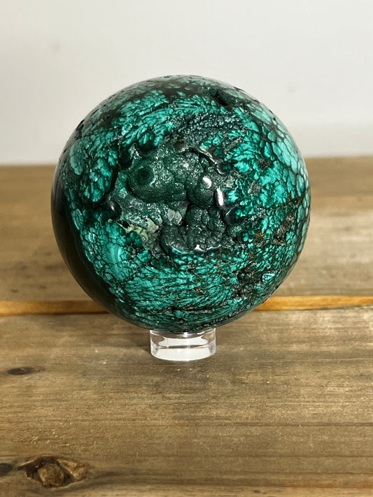 Malachite Sphere 415 g | High Quality Malachite Sphere with Druzy